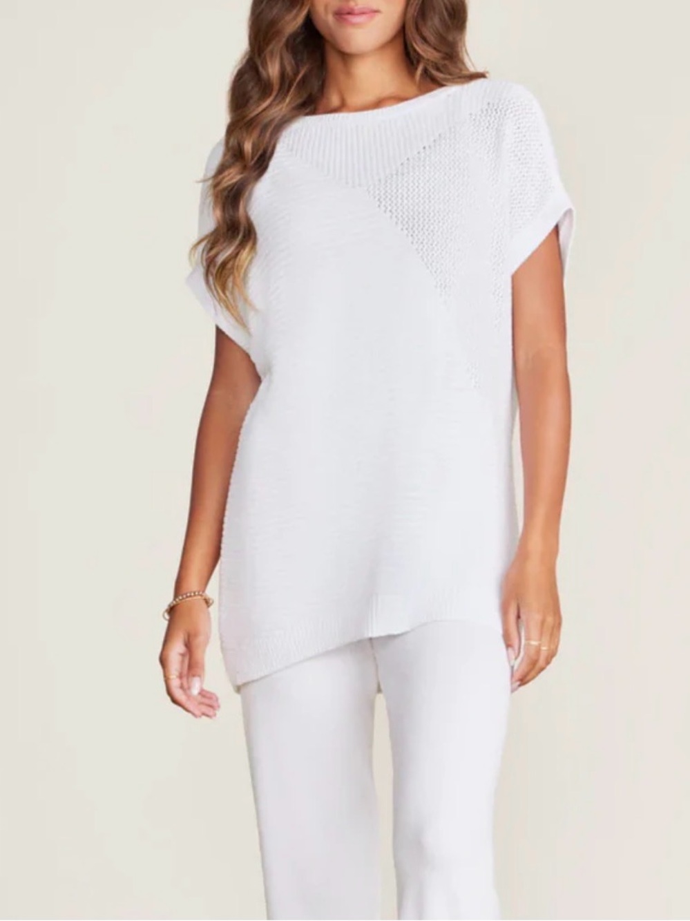 Barefoot Dreams White Knit Tunic Top Sz S